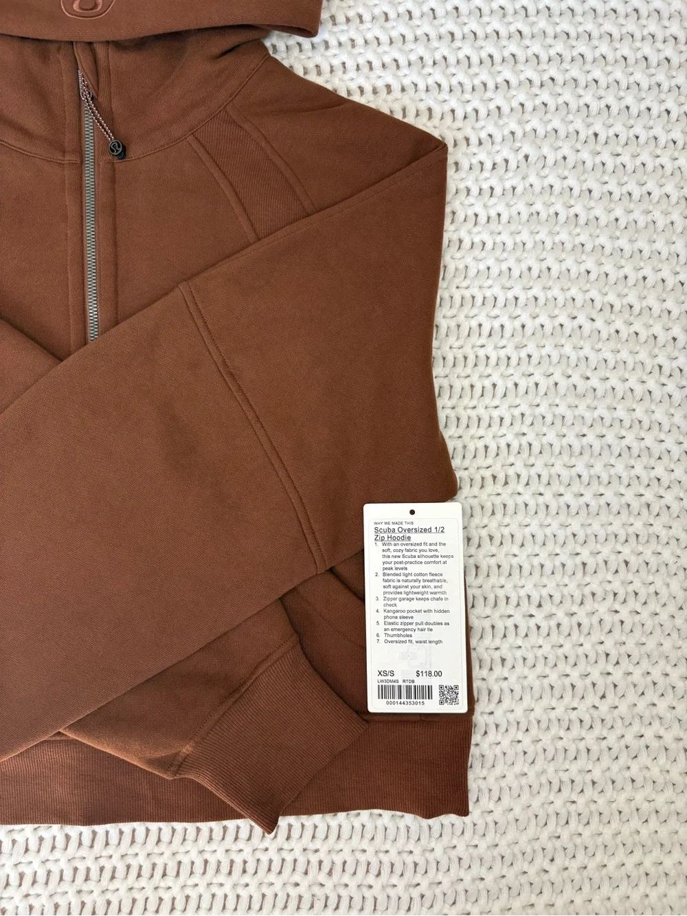 lululemon roasted brown scuba oversized half zip hoodie size xs/s
